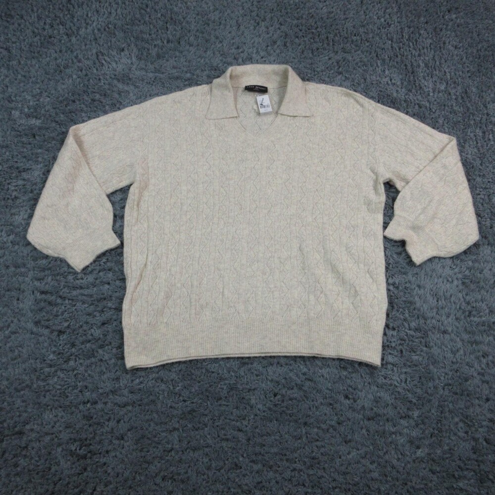 Lane Bryant Sweater Womens 18/20 White V-Neck Cable Knit Pullover Balloon Sleeve